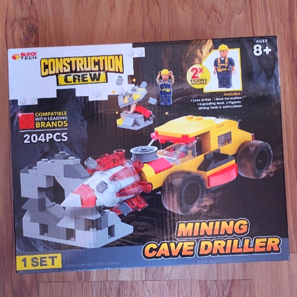 Block Tech Construction Crew Mining Cave Driller Building Set Sealed 204 Pieces